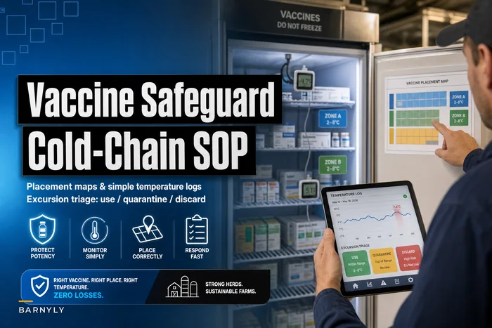 Avoid vaccine losses: a farm cold‑chain SOP with placement maps, simple temperature logs and excursion triage
