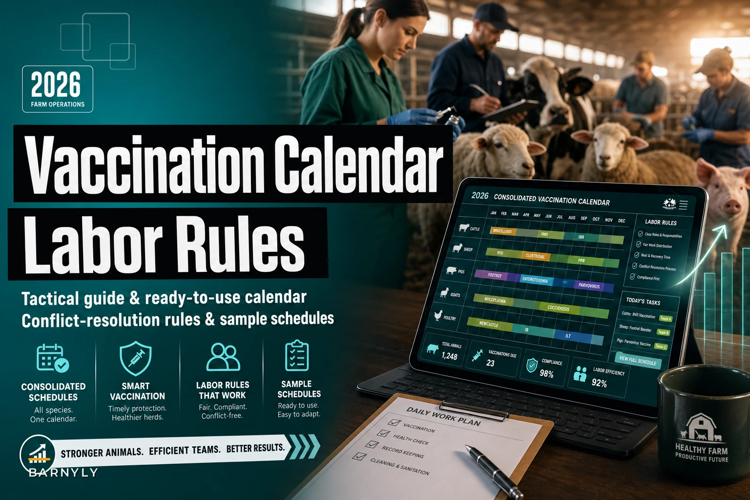 Consolidated vaccination calendar and labor rules for mixed-species farms