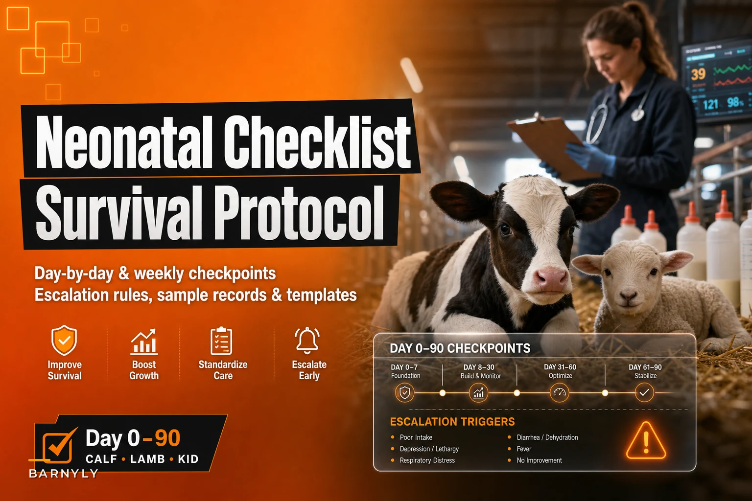 Day 0–90 neonatal checklist: a calf/lamb/kid survival and growth protocol with escalation triggers