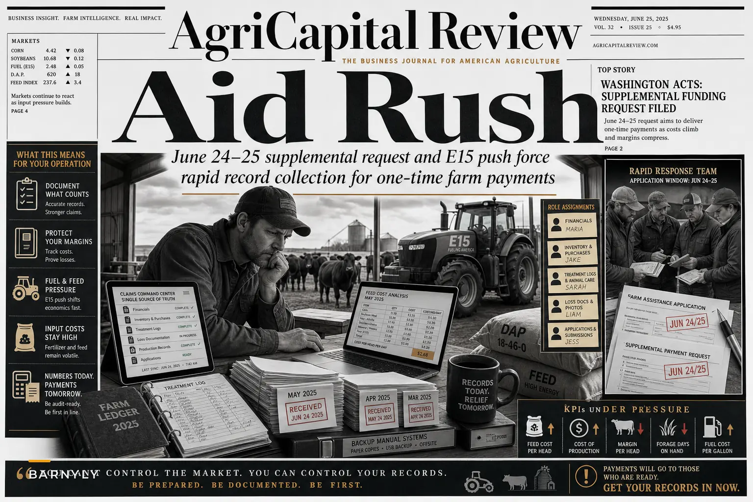 Federal Supplemental Farm Aid & E15 Push: Records to Collect and KPIs to Protect Margins
