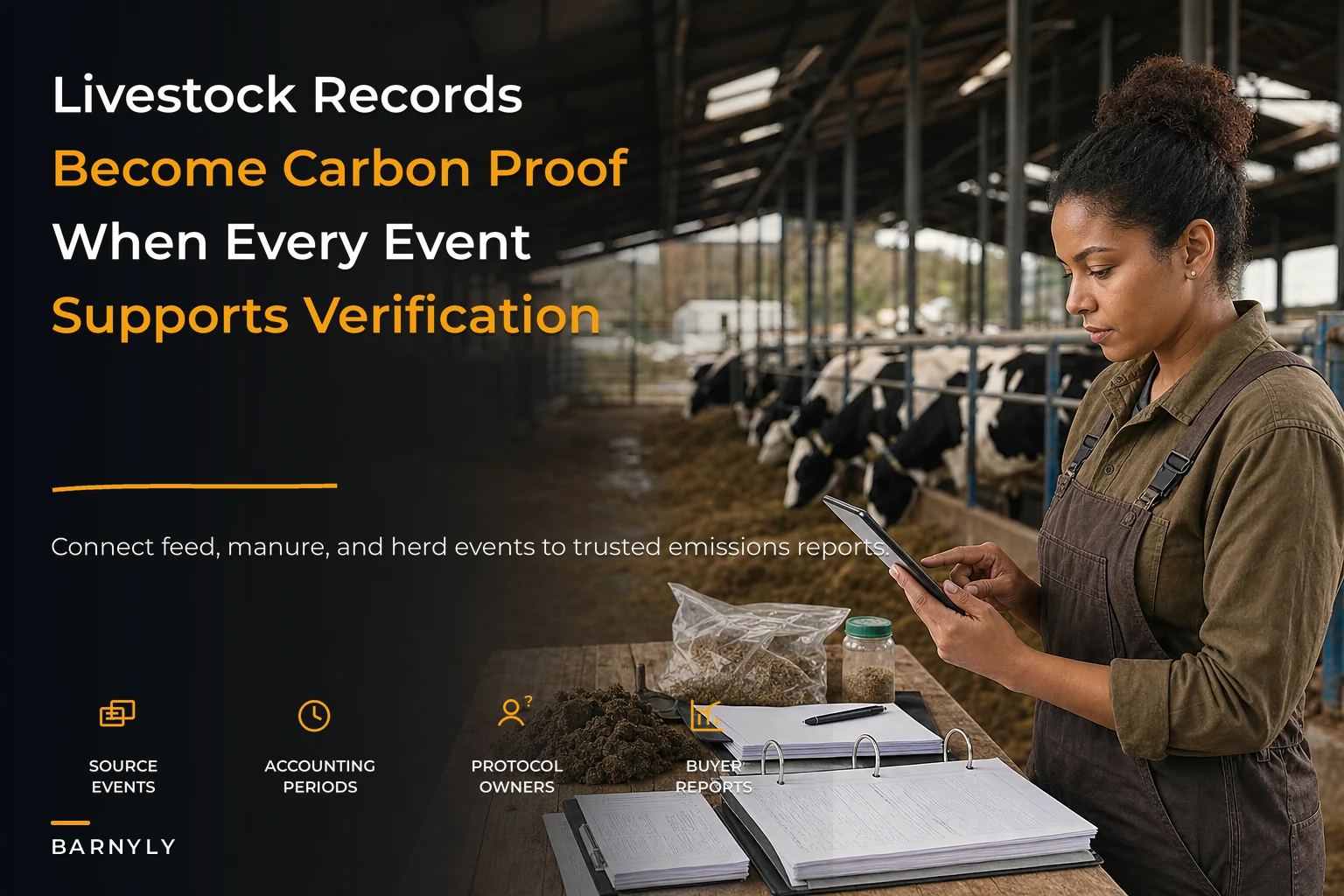 Livestock carbon accounting tied to daily herd records
