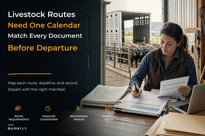 Multi‑jurisdiction livestock compliance calendar and manifest matrix