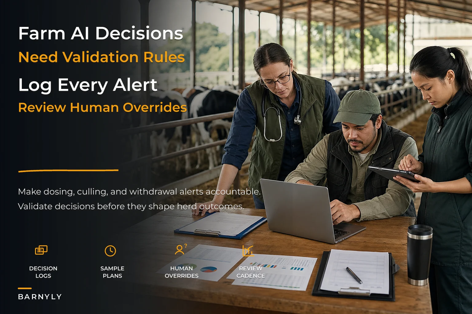 Operational validation governance for AI decision tools on farms