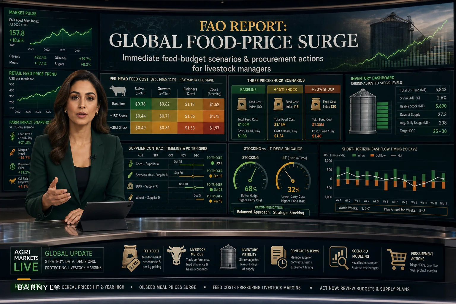 Responding to the FAO food‑price surge: immediate feed‑budget scenarios and procurement actions for livestock managers