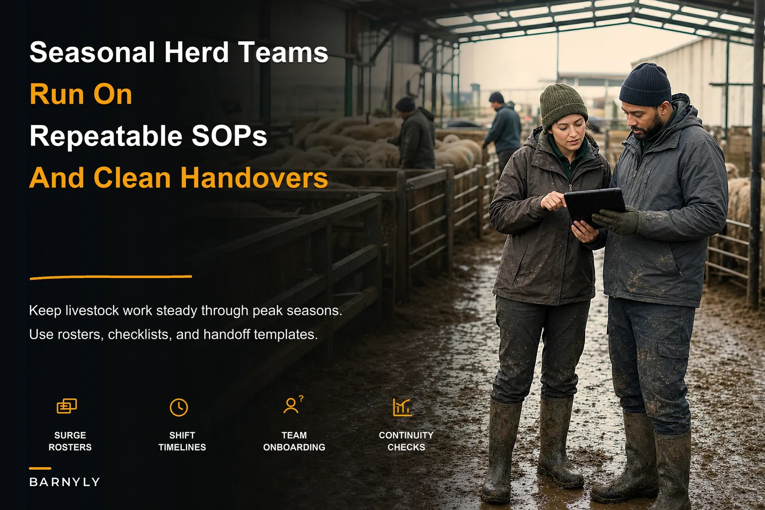 Scale livestock operations with repeatable SOPs, seasonal rosters and handover templates