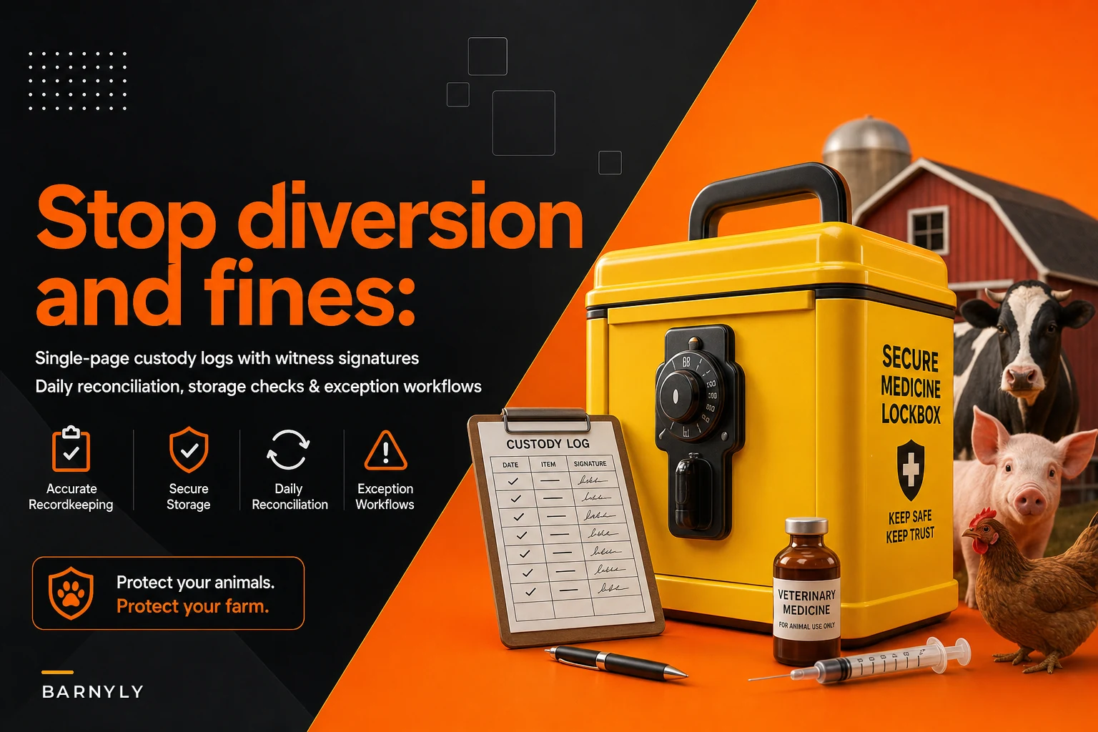 Stop diversion and fines: a custody-log workflow for on‑farm veterinary controlled substances
