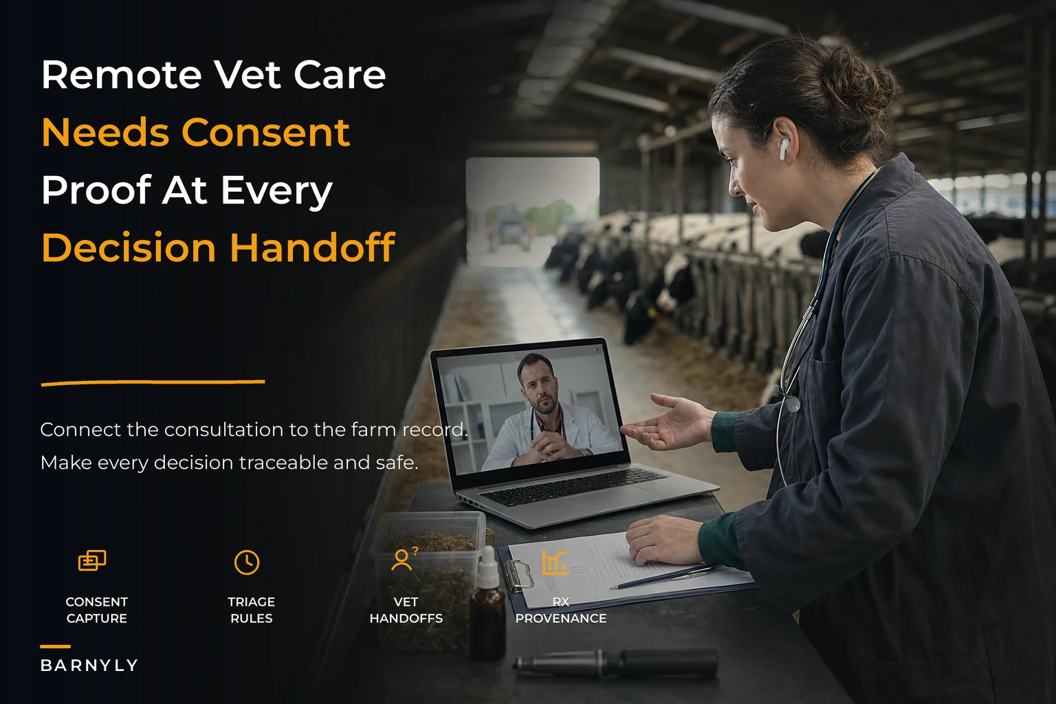 Telemedicine workflows that link vets to on‑farm records: consent, clinical notes, prescription provenance and remote triage