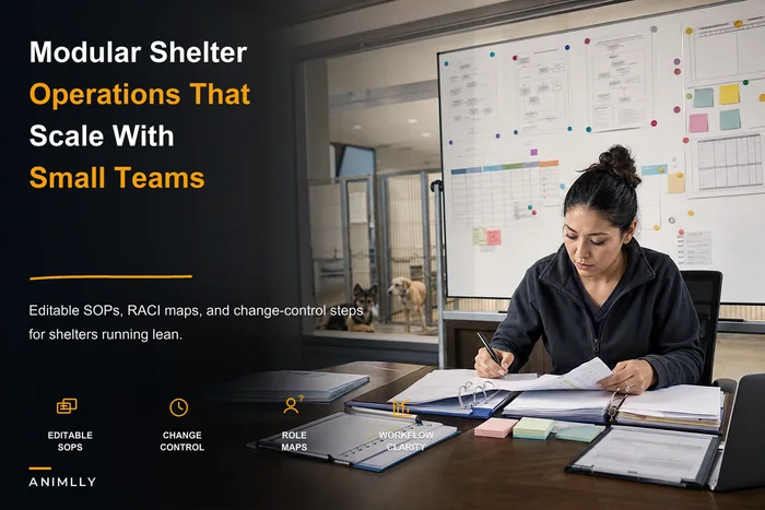 A modular shelter operations playbook: editable SOP templates, RACI maps and change-control for small teams