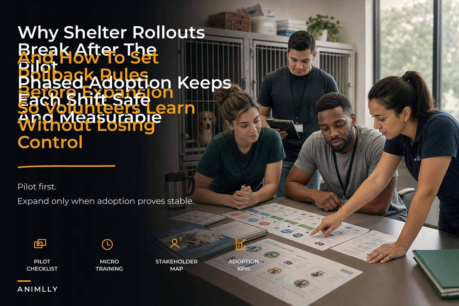 Change management playbook for small shelters: phased adoption, rollback criteria and adoption KPIs