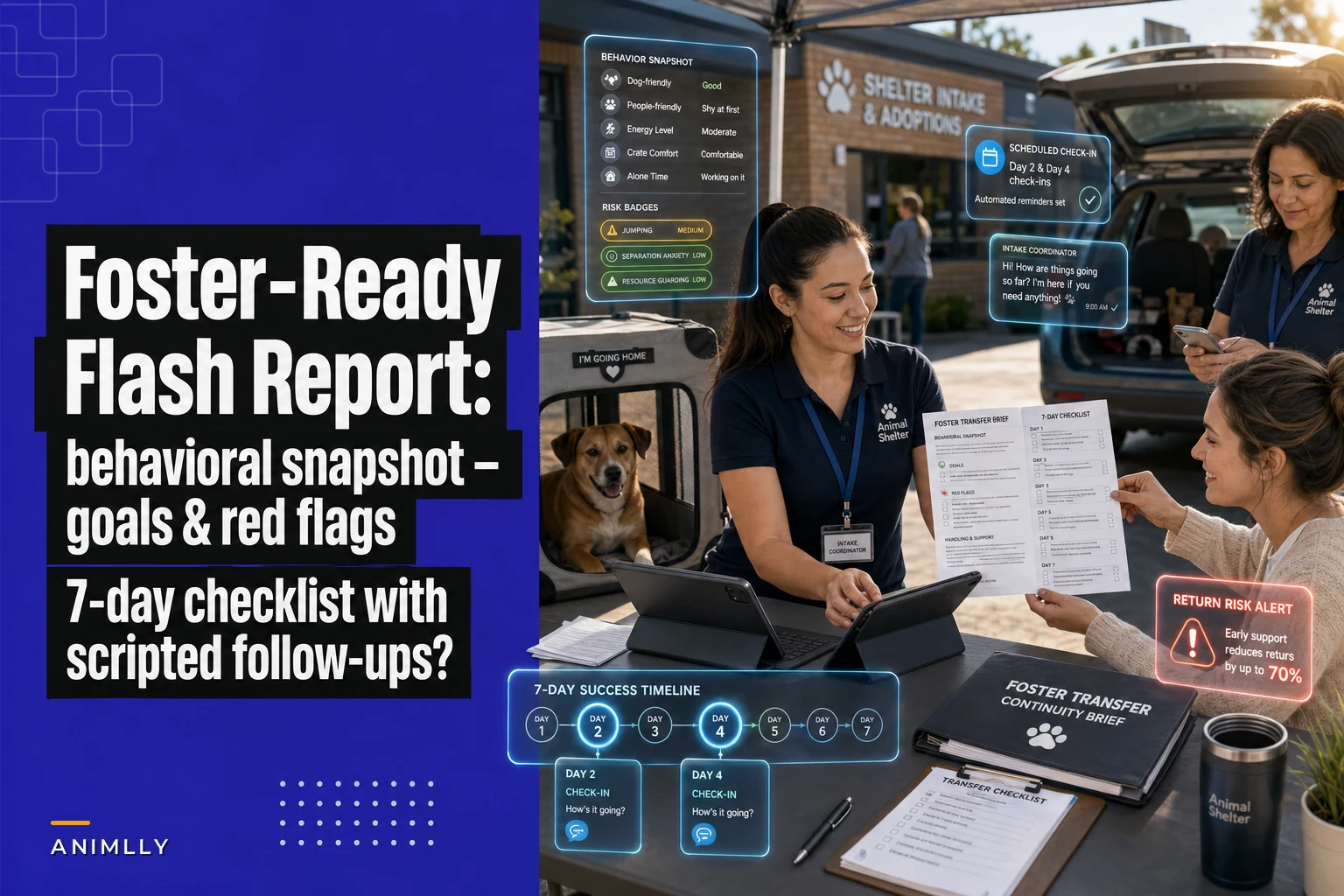 Foster-ready behavioral flash report to reduce early returns