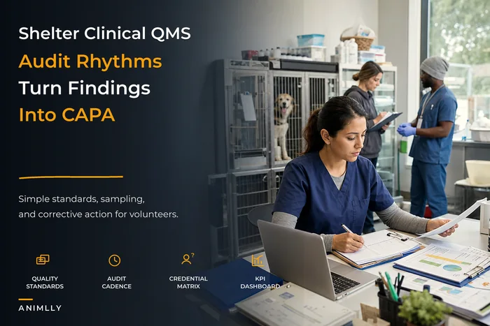 Shelter clinical QMS and audit rhythms for volunteer clinics