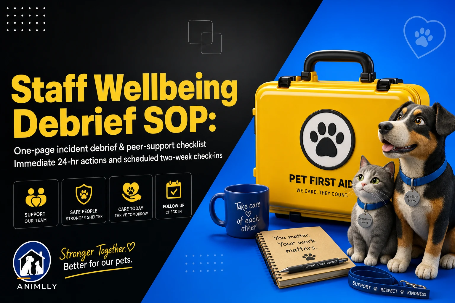 Staff wellbeing and critical-incident debrief SOP: a one-page form, peer-support checklist and two-week check-ins