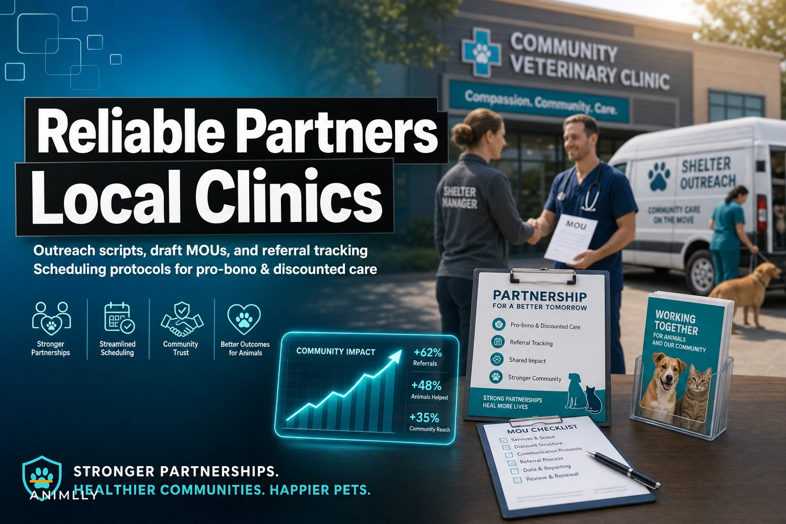 Turn local clinics into reliable partners: outreach scripts, MOUs and referral tracking templates for shelters
