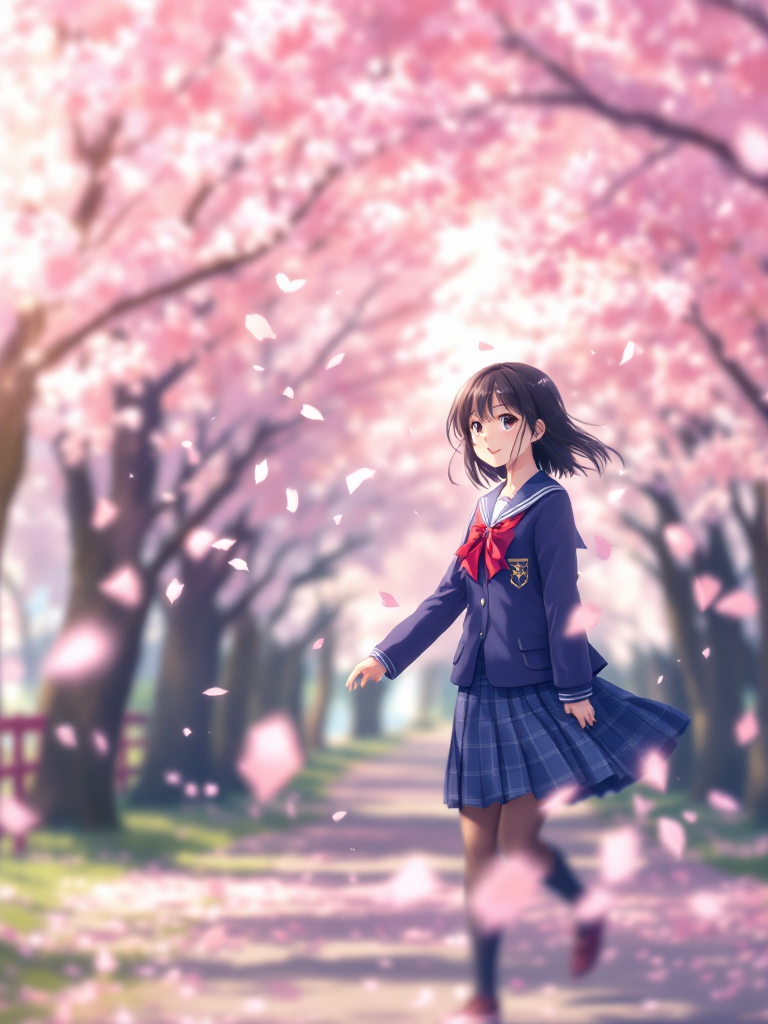 桜の中のアニメ女の子プロンプト・設定 (ComfyStudio) - FLUX (curated anime workflow) で生成した AI イラスト プレビュー