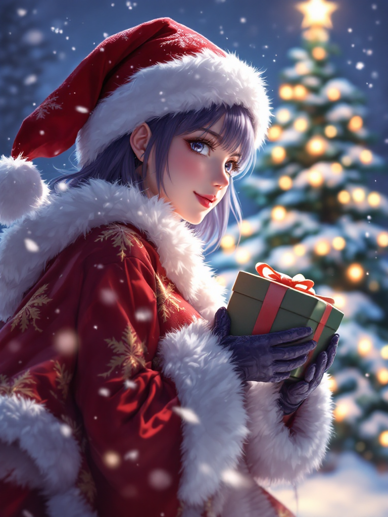 クリスマス・サンタ衣装のアニメ女の子 (ComfyStudio) - FLUX (curated anime workflow) で生成した AI イラスト プレビュー