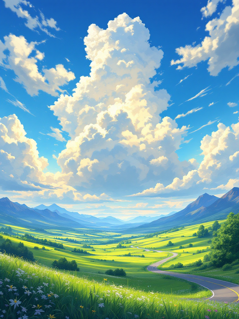 アニメ風自然風景・空のプロンプト (ComfyStudio) - FLUX (curated anime workflow) で生成した AI イラスト プレビュー