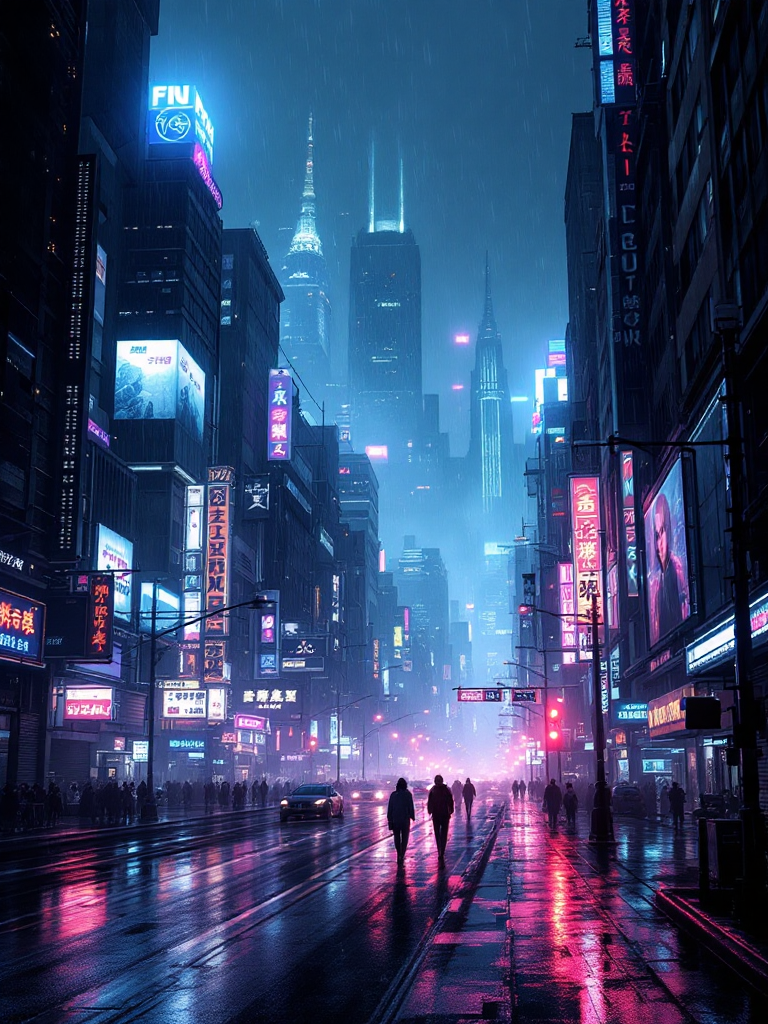 サイバーパンク街・ネオン夜景プロンプト (ComfyStudio) - FLUX (curated cyberpunk workflow) で生成した AI イラスト プレビュー