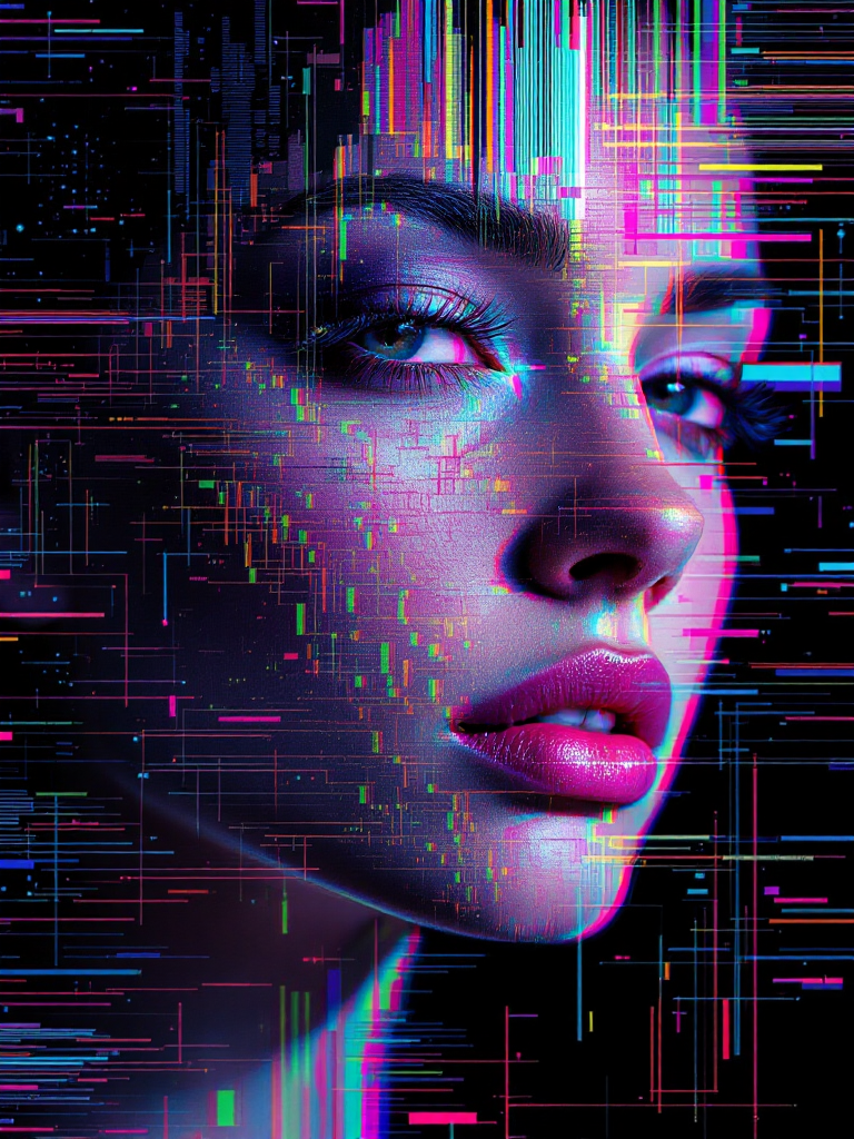 グリッチアート・デジタルアート (ComfyStudio) - FLUX (curated cyberpunk workflow) で生成した AI イラスト プレビュー