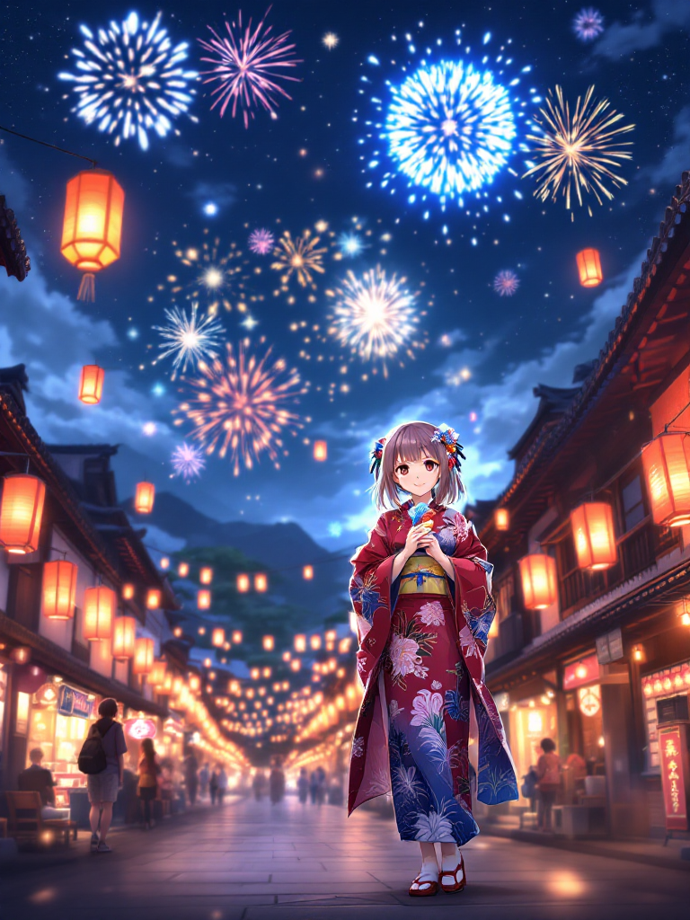 浴衣・夏祭りのアニメ女の子プロンプト (ComfyStudio) - FLUX (curated anime workflow) で生成した AI イラスト プレビュー