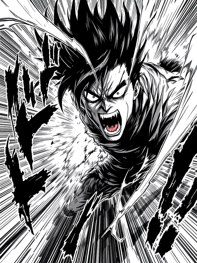 漫画風アクションシーンのプロンプト (ComfyStudio) - FLUX (curated manga workflow) で生成した AI イラスト プレビュー