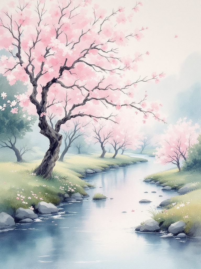 水彩風・春の風景プロンプト (ComfyStudio) - FLUX (curated watercolor workflow) で生成した AI イラスト プレビュー