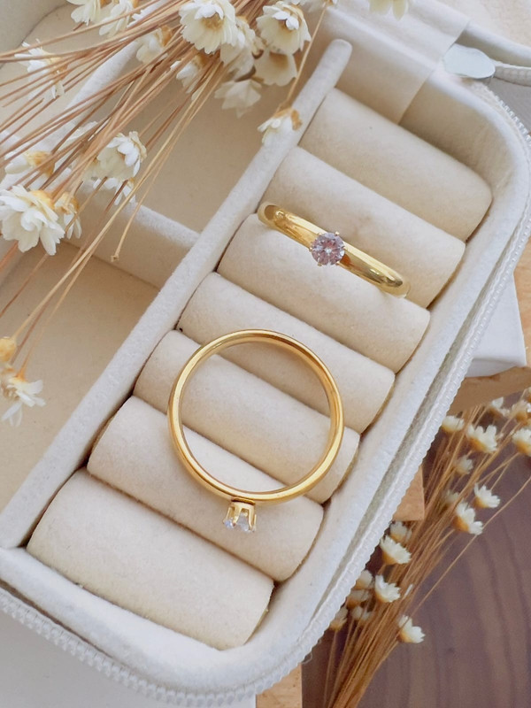 Anel Solitário Aço Inox Dourado