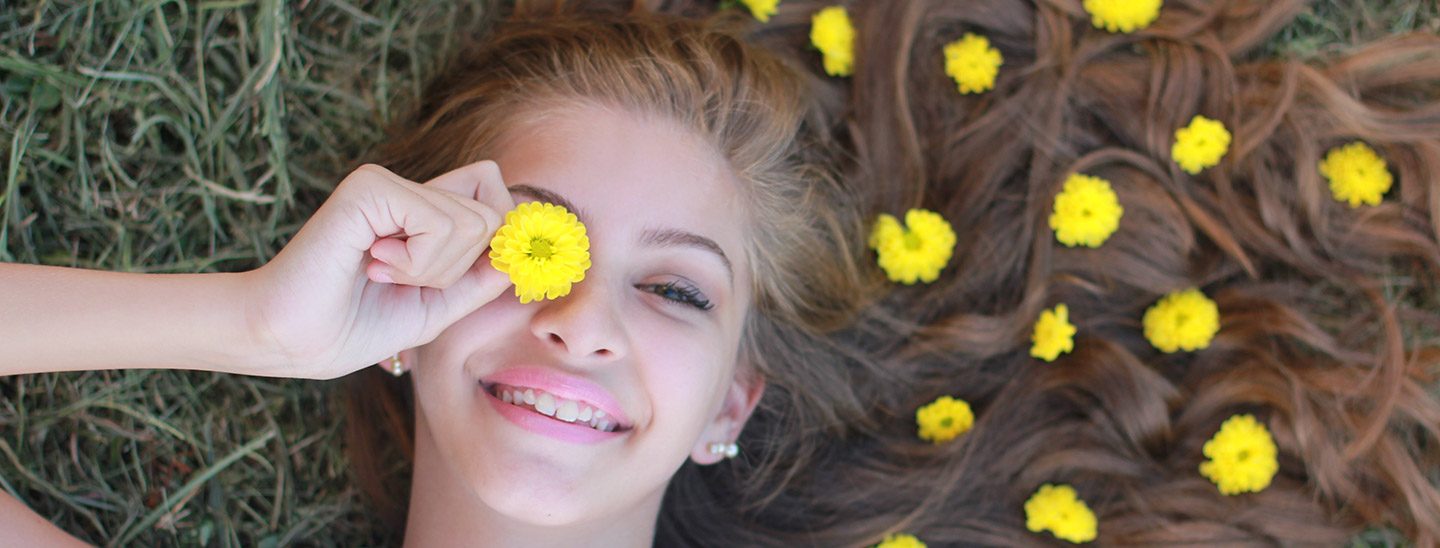 happy girl with flower