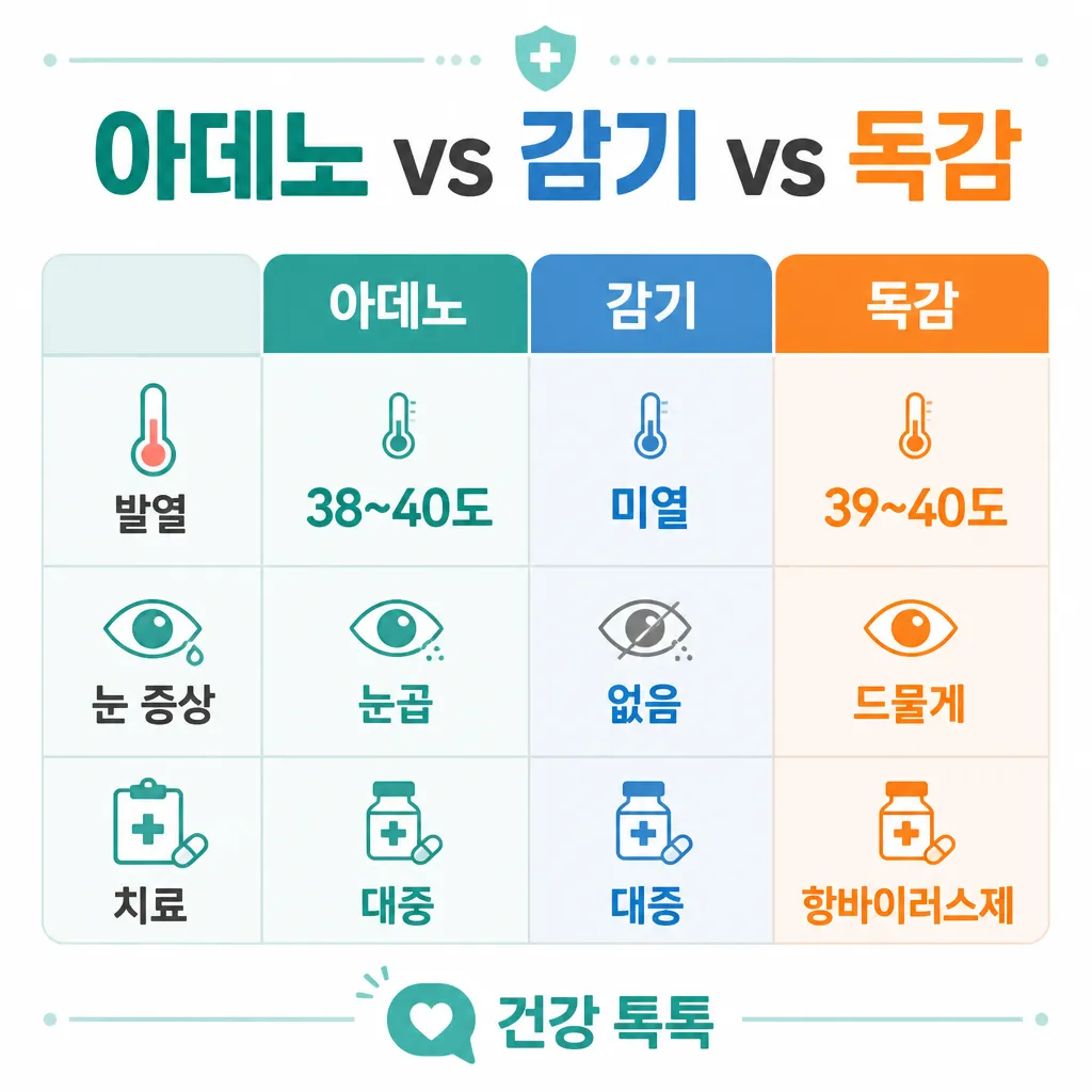 아데노 vs 감기 vs 독감 카와이 인포그래픽