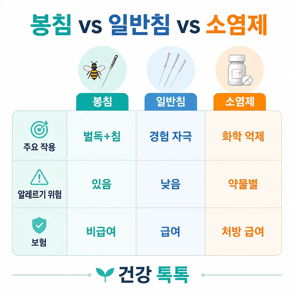봉침 vs 일반침 vs 소염제 카와이 인포그래픽
