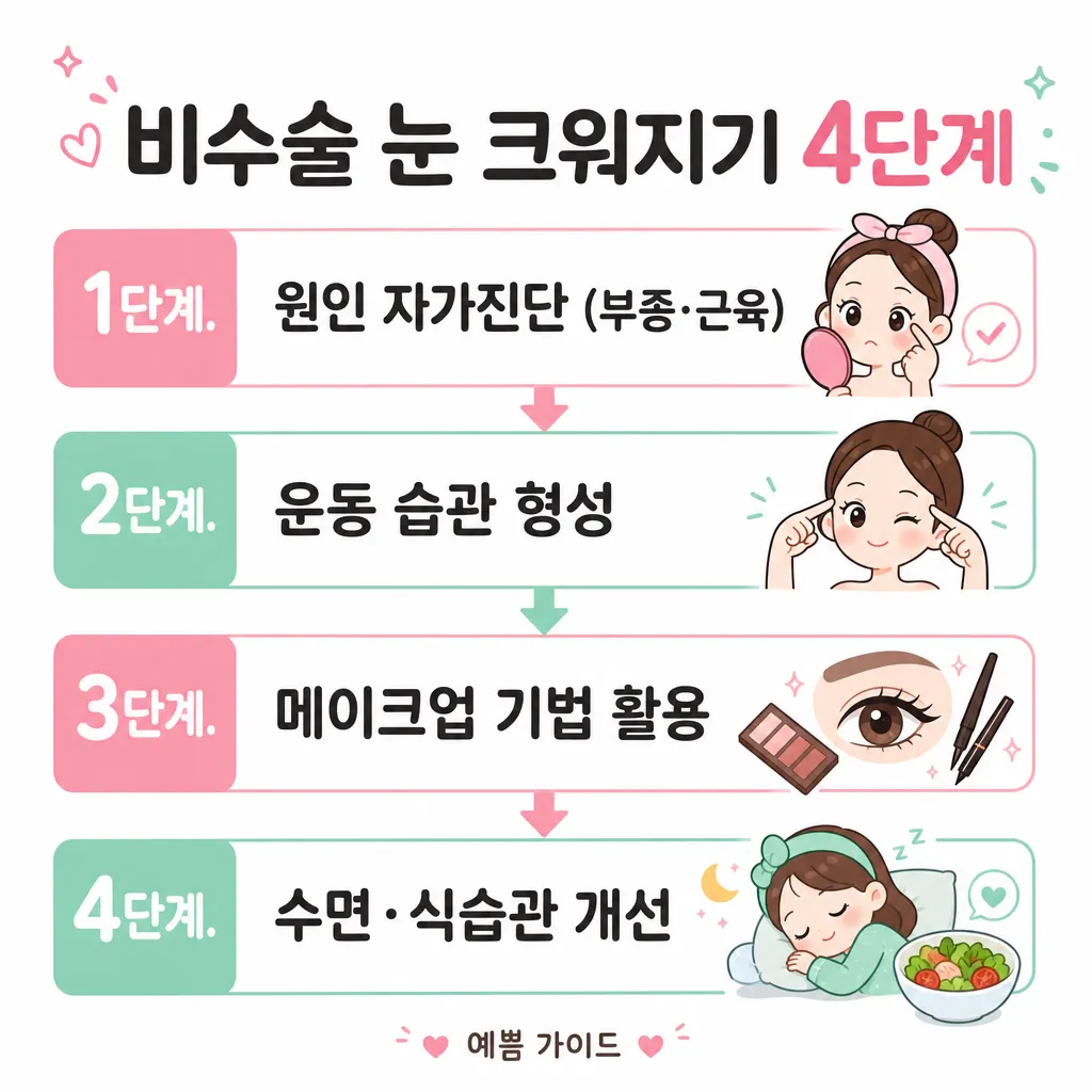 눈커지는법 4단계 접근 카와이 인포그래픽