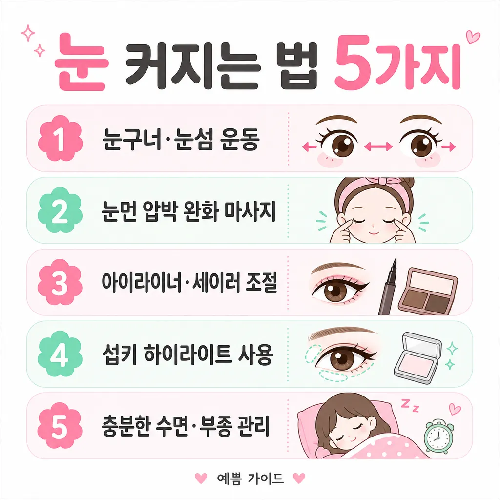 눈커지는법 5가지 비수술 핵심 전략 카와이 인포그래픽