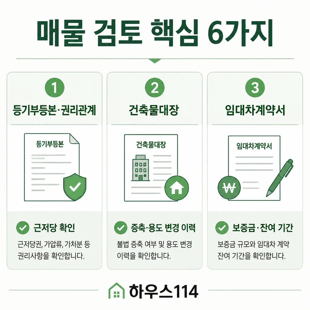 빌딩 중개 매물 검토 — 등기부등본·건축물대장·임대차계약서