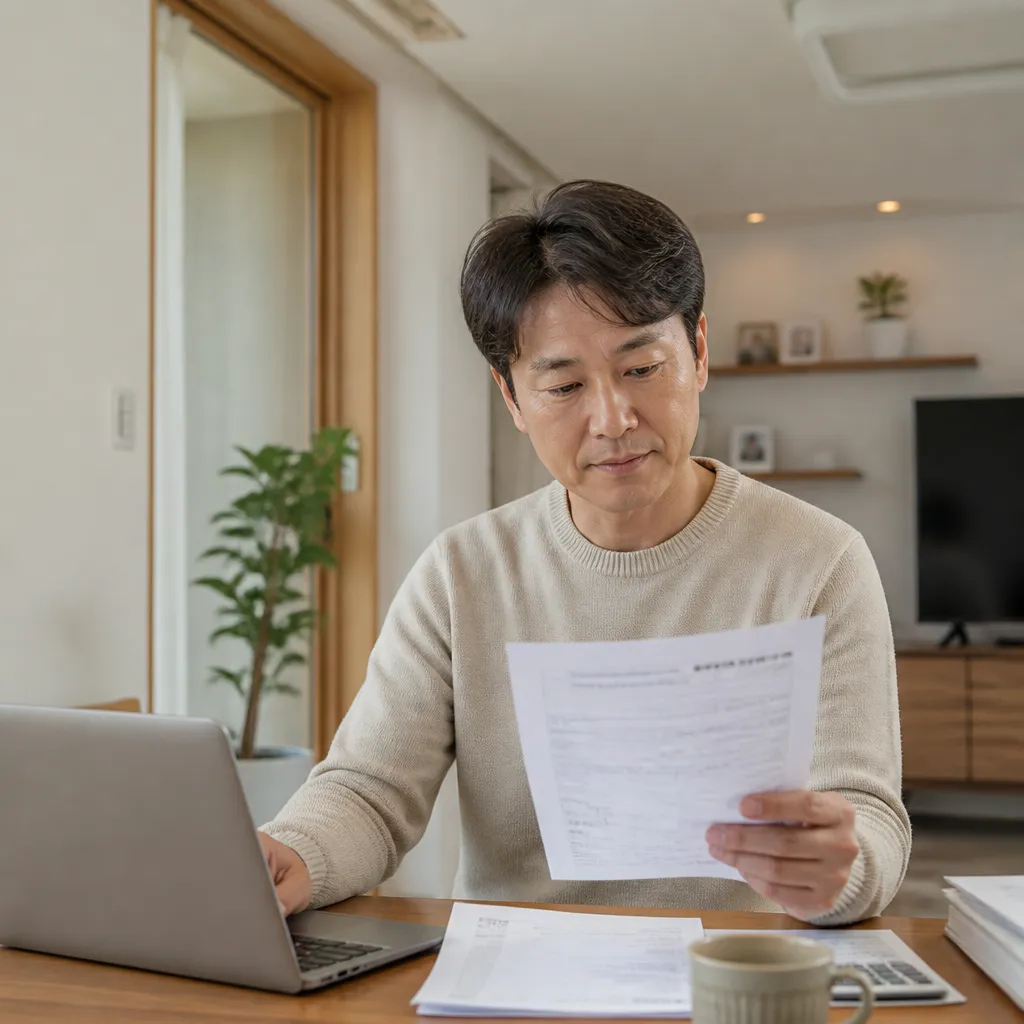 개인사업자 세금 — 가정에서 세금 서류를 검토하는 모습
