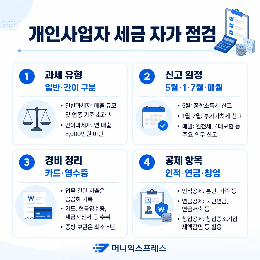 개인사업자 세금 자가 점검 — 과세·신고·경비·공제