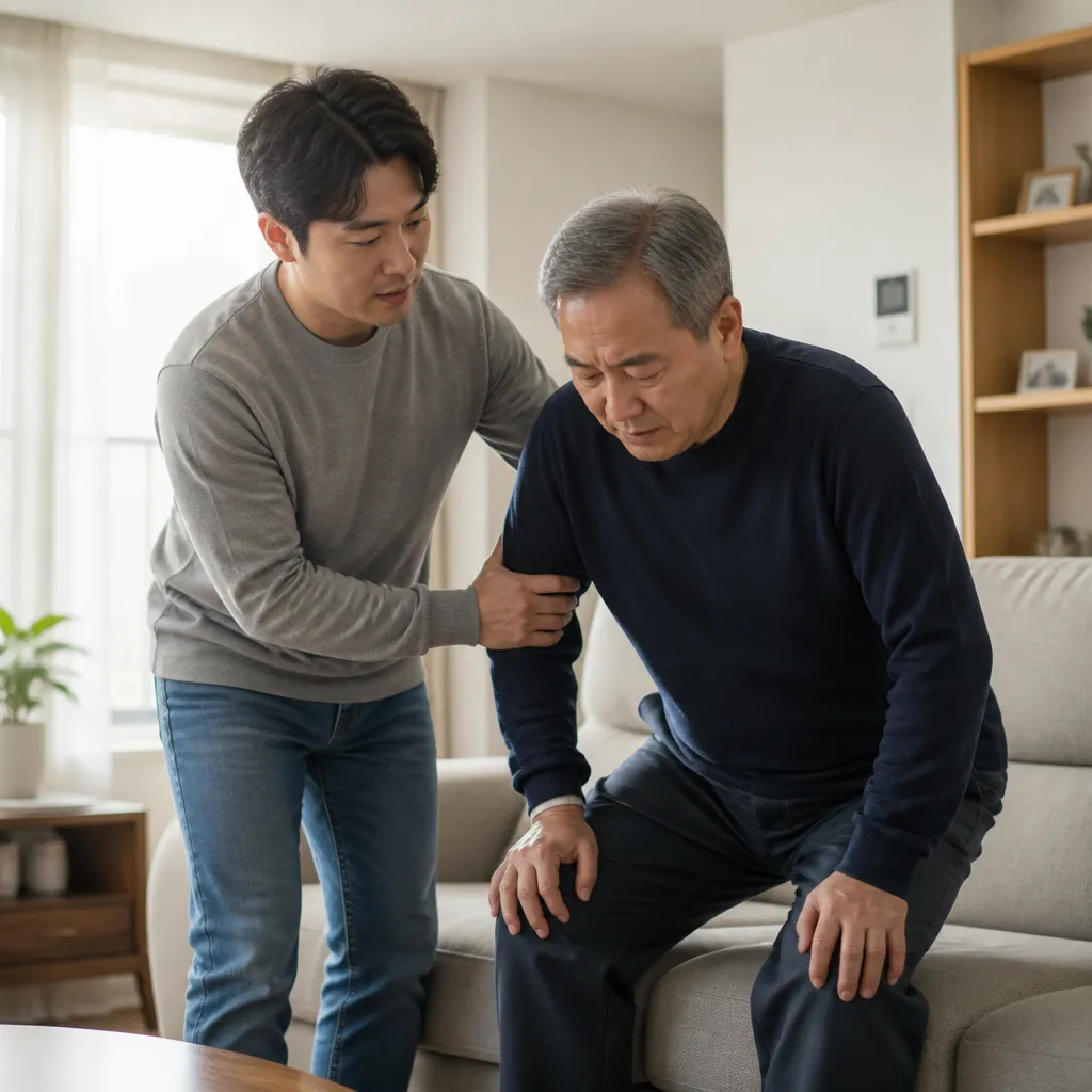 뇌경색 — 가족이 환자를 안전하게 돕는 모습