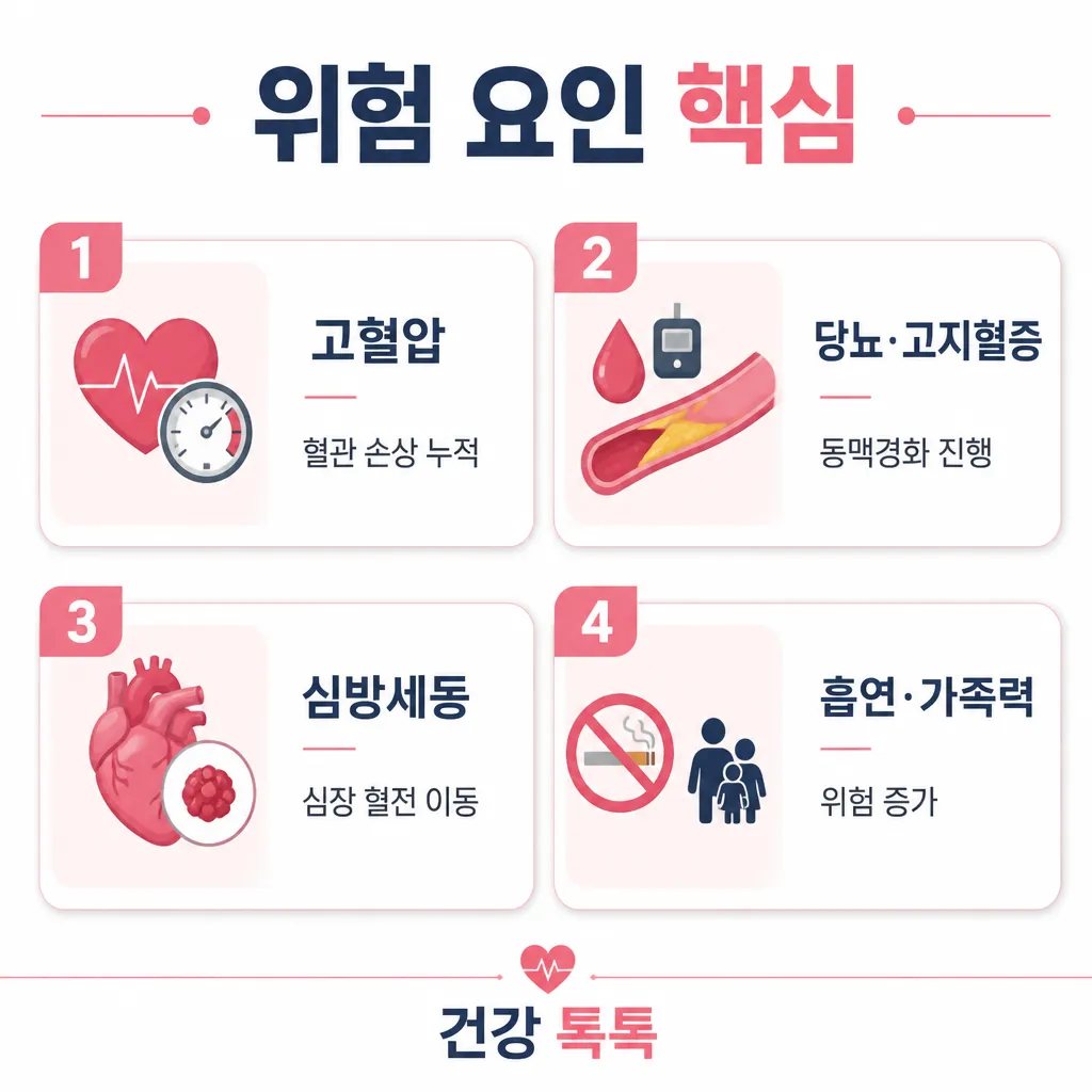 뇌경색 위험 요인 핵심 — 고혈압·당뇨·심방세동·흡연