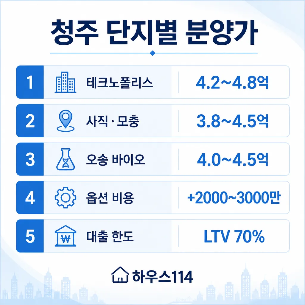 청주 단지별 분양가 시뮬레이션 인포그래픽
