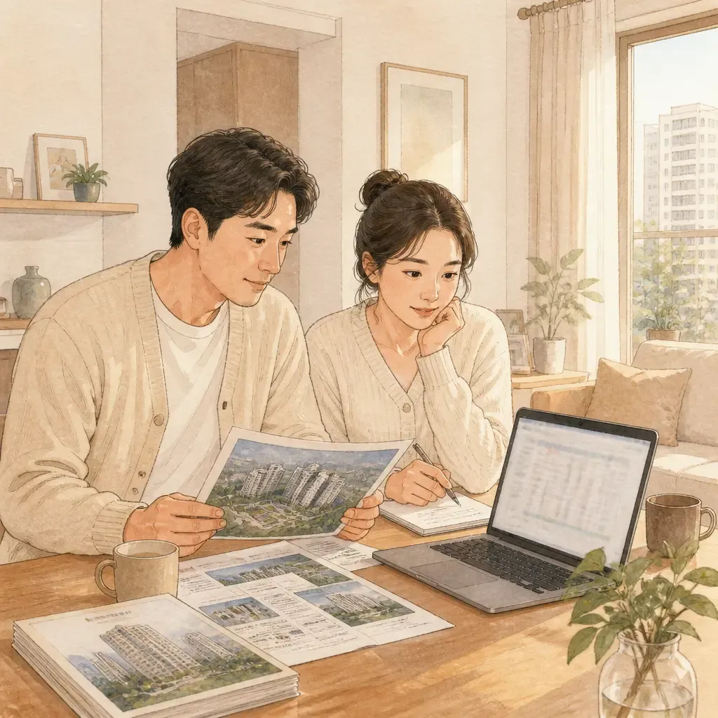 청주 아파트 분양 검토하는 부부