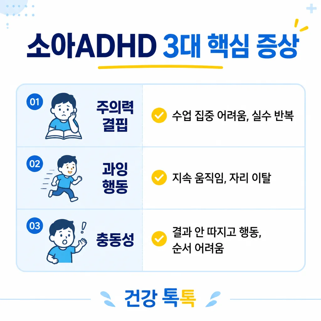 소아ADHD 3대 핵심 증상 카와이 인포그래픽