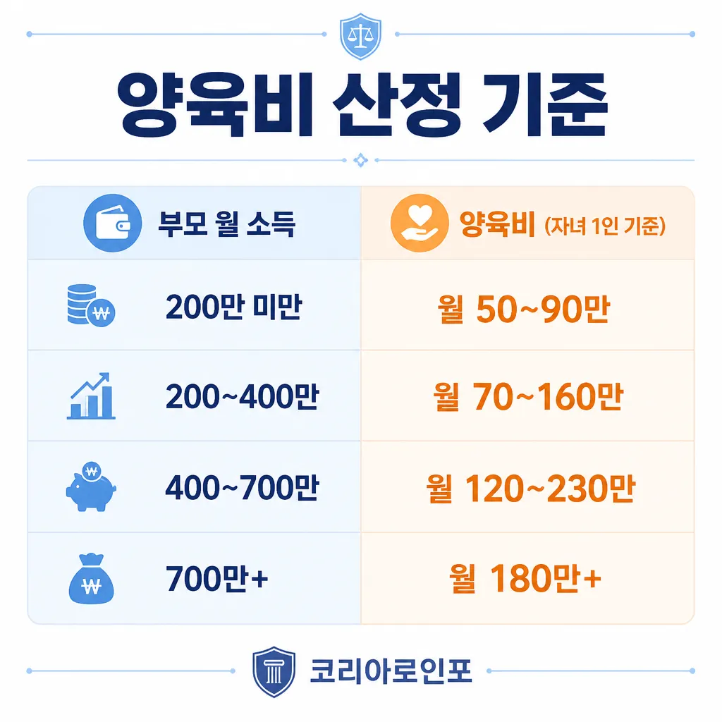 양육비 산정 기준표 카와이 인포그래픽