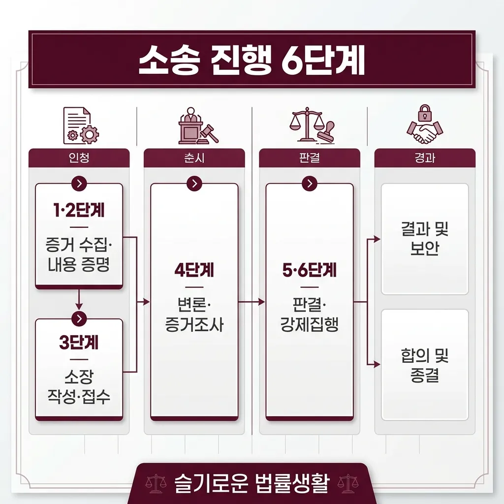 손해배상청구소송 진행 6단계 — 증거·소장·변론·판결