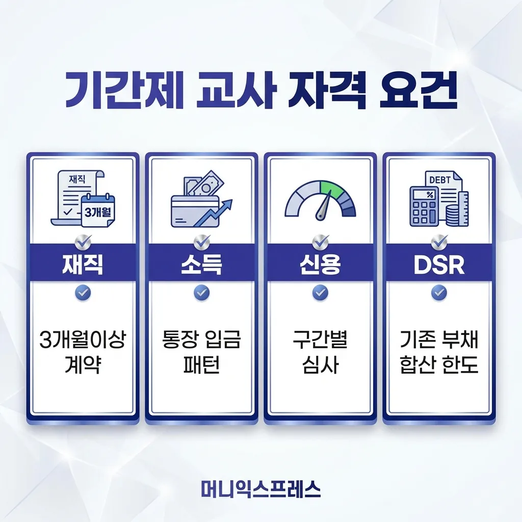 기간제 교사 대출 자격 요건 — 재직·소득·신용·DSR