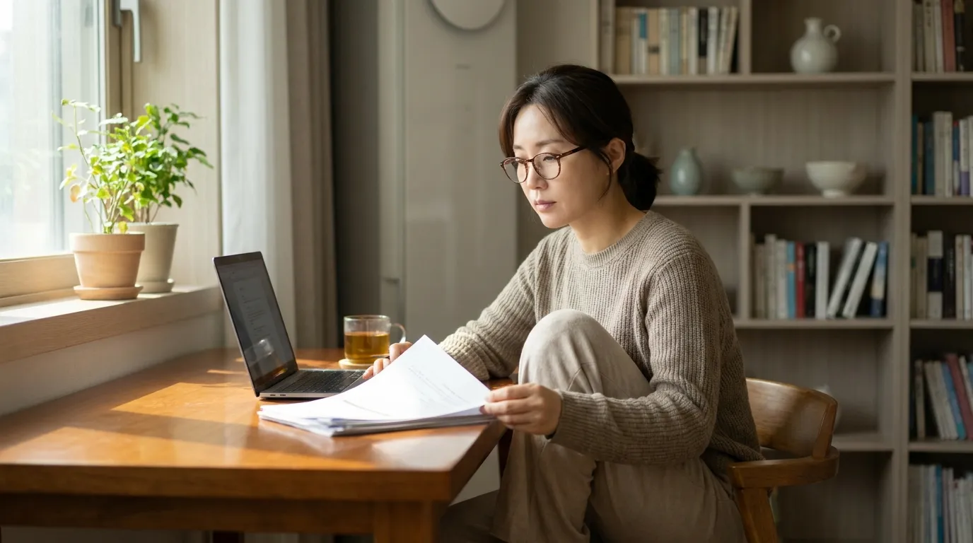기간제 교사 대출 — 30대 교사가 신청 전 검토 모습