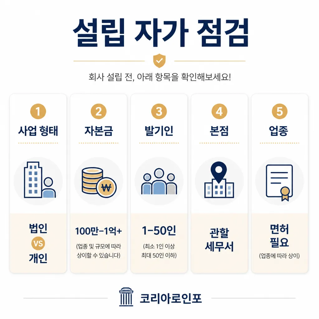 설립 자가 점검 5가지 인포그래픽