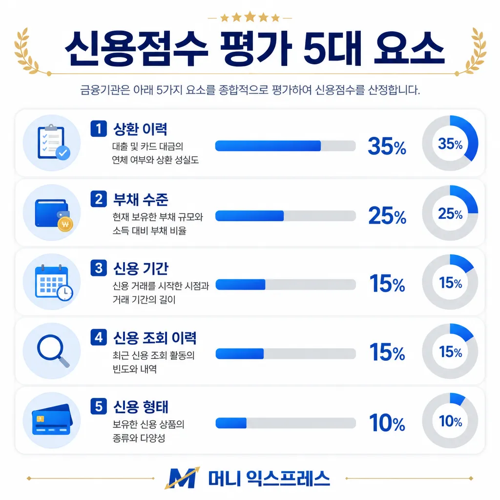 신용점수 평가 5대 요소 카와이 인포그래픽