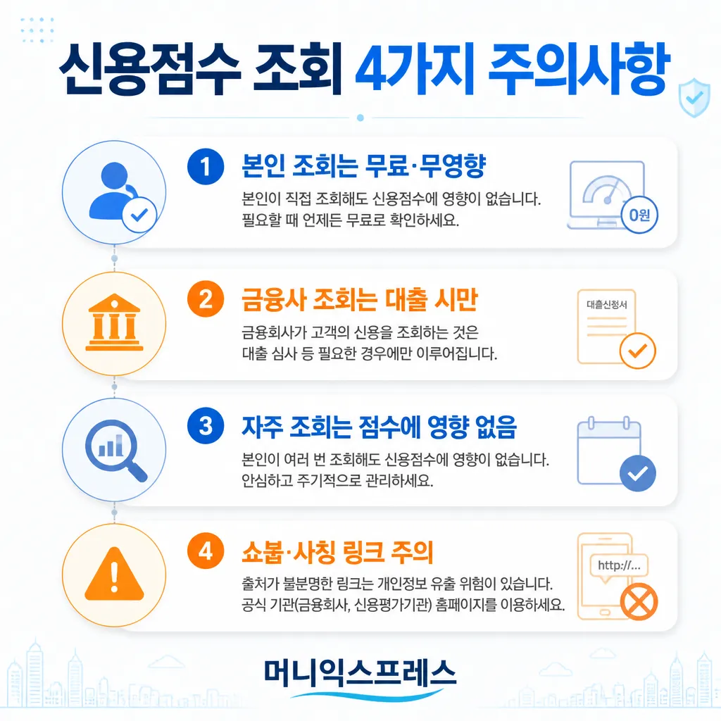 신용점수 조회 주의사항 카와이 인포그래픽