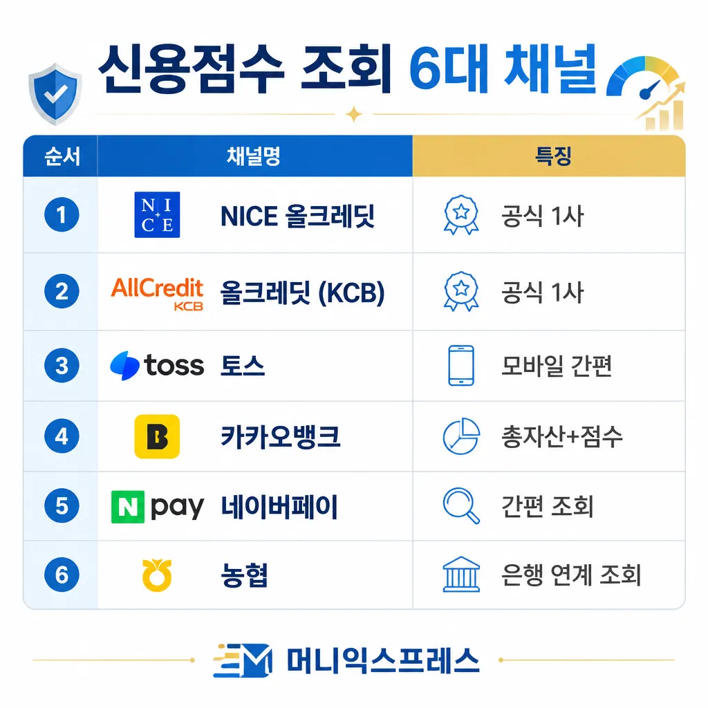 신용점수 조회 6대 채널 카와이 인포그래픽