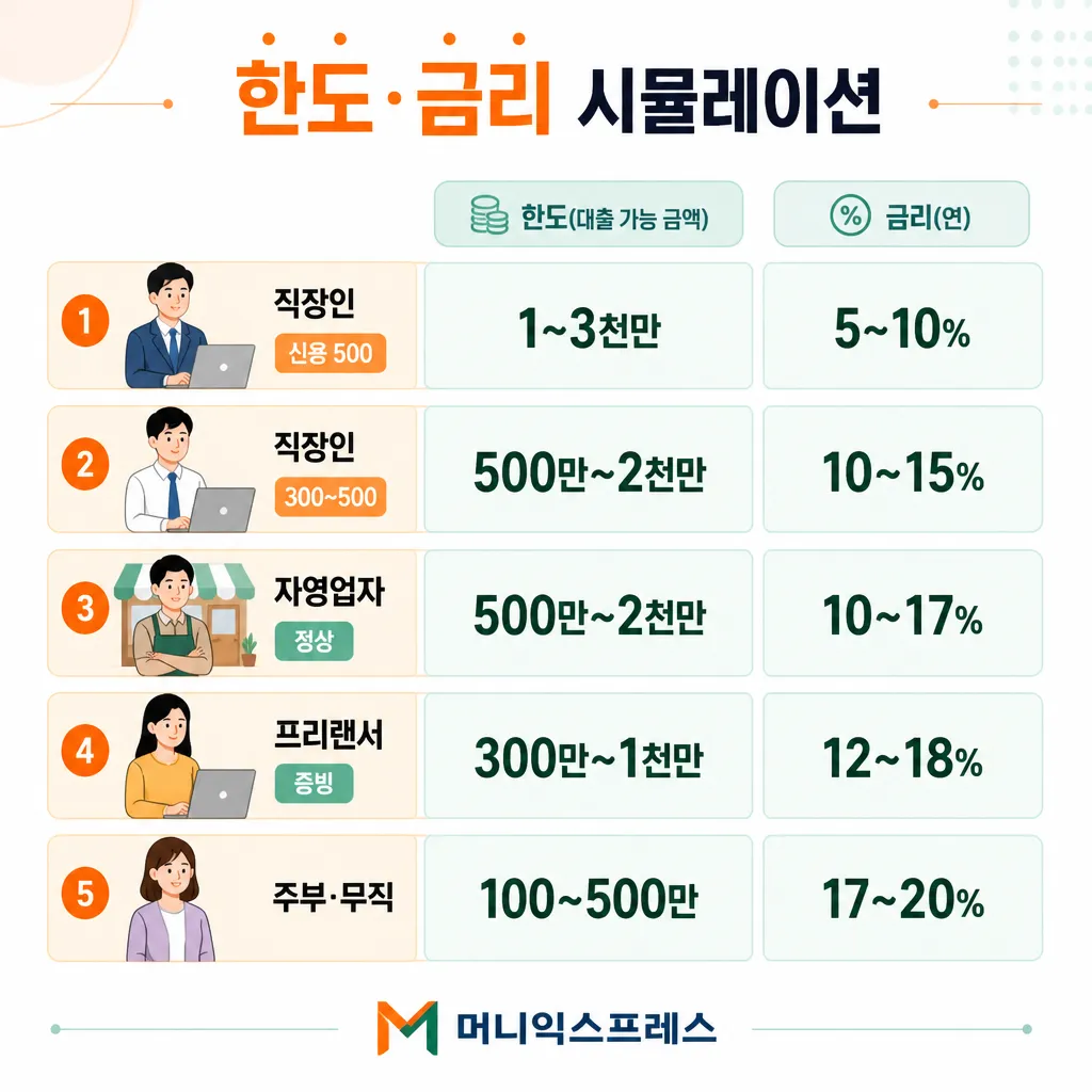 다함께론 한도·금리 시뮬 카와이 인포그래픽
