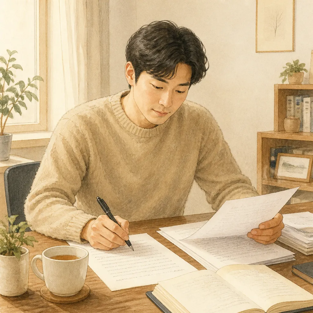 반성문 작성하는 사람