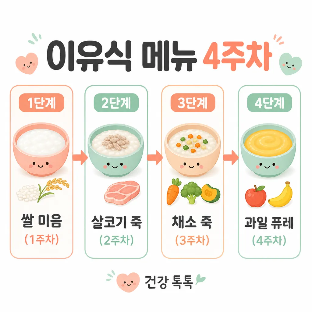 초기이유식 식단표 메뉴 4단계 카와이 인포그래픽